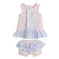 Stripe & Floral Lace Trim Ruffled Dress & Shorts Set