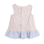 Stripe & Floral Lace Trim Ruffled Dress & Shorts Set