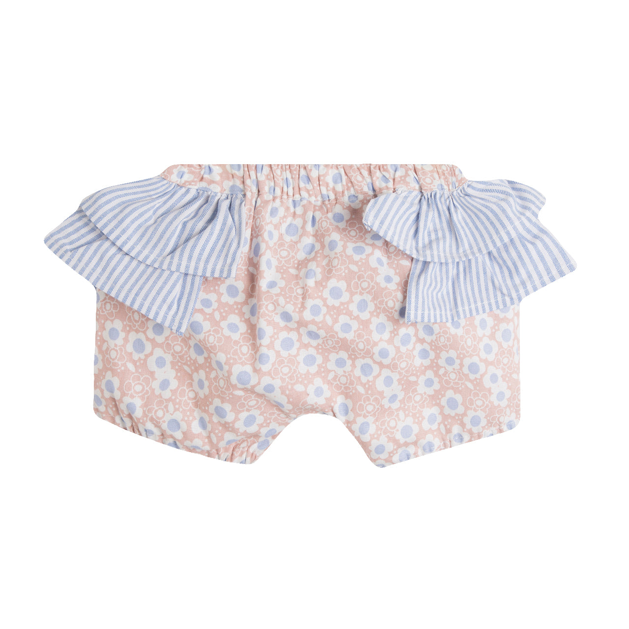 Stripe & Floral Lace Trim Ruffled Dress & Shorts Set