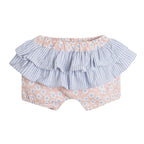 Stripe & Floral Lace Trim Ruffled Dress & Shorts Set