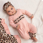 TESA BABE Tesa Babe Baby Girl Ruffle Romper with Leopard Trim - The Baby Place