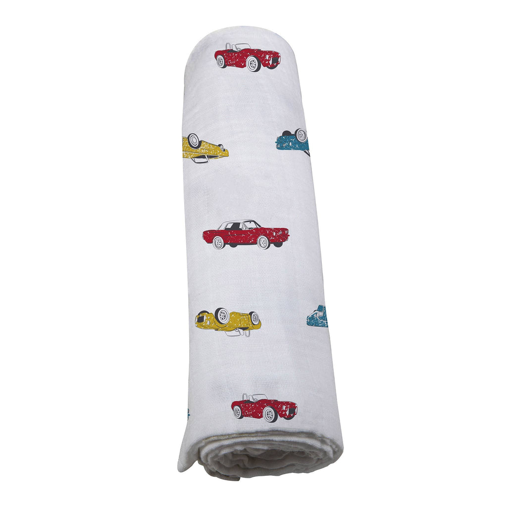 NEWCASTLE CLASSICS Vintage Cars - Natural Bamboo Muslin Swaddle - AdoraBaby