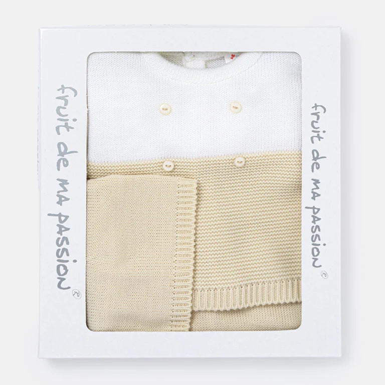 fruit de ma passion white and beige knitted baby set - Adorababy.co.uk