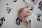NEWCASTLE CLASSICS Pink Diggers - Natural Bamboo Muslin Swaddle - adorababy