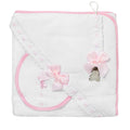 Luxury lace & ribbon bath towel, bib & dummy clip white & pink - Adorababy.co.uk