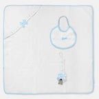 Luxury lace & ribbon bath towel, bib & dummy clip white & blue - Adorababy.co.uk