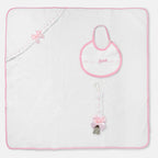 Luxury lace & ribbon bath towel, bib & dummy clip white & pink - Adorababy.co.uk