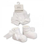 white baby socks with satin ankle bow Adorababy.co.uk
