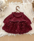 Rose Knit Baby Girls Occasion Dress - Burgundy Red or Ivory