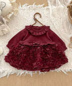 Rose Knit Baby Girls Occasion Dress - Burgundy Red or Ivory