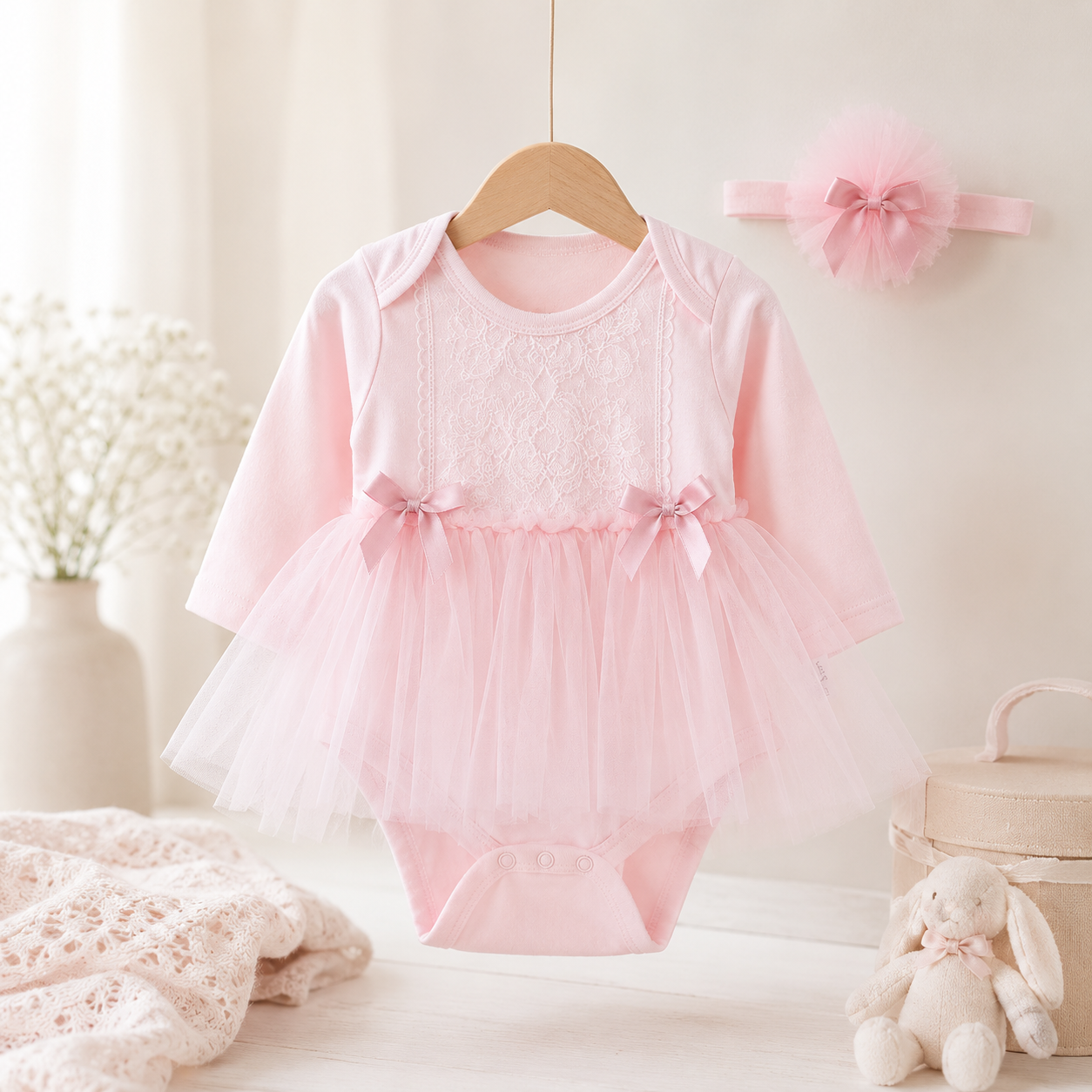 Soft Pink Cotton Tulle Tutu Body Dress & Headband Set