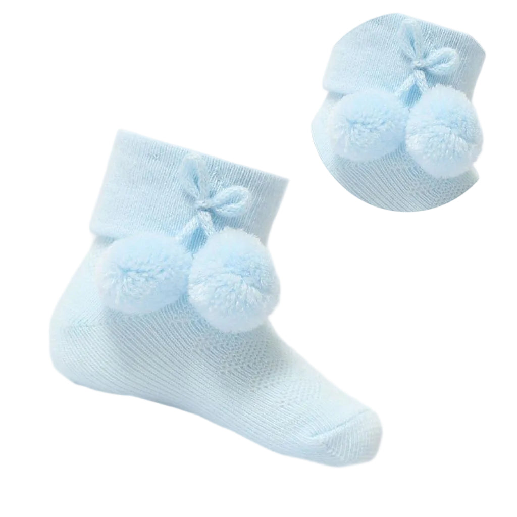 sky blue pom pom baby ankle socks - Adorababy.co.uk