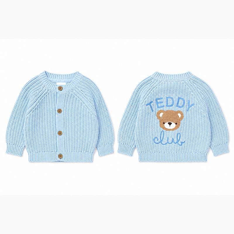 Teddy Club Blue Embroidered Baby Cardigan
