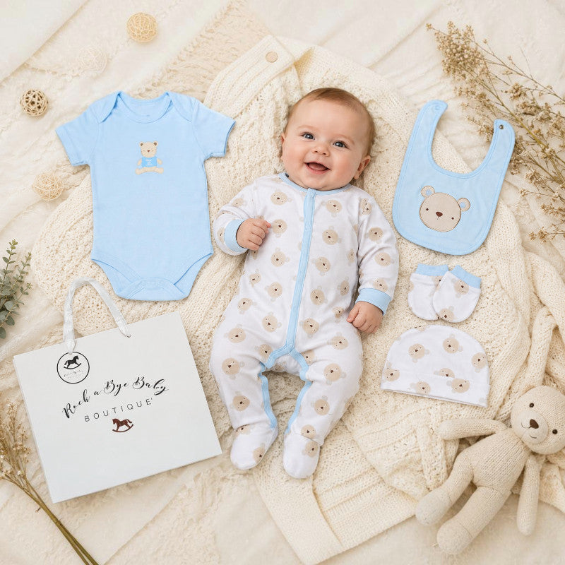 Baby Bear 5 Piece Newborn Gift Set – Sky Blue