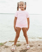 RUFFLEBUTTS RuffleButts Pink Seersucker Rashguard Ruffled Bikini - The Baby Place