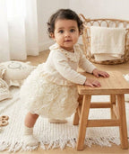 Rose Knit Baby Girls Occasion Dress - Burgundy Red or Ivory