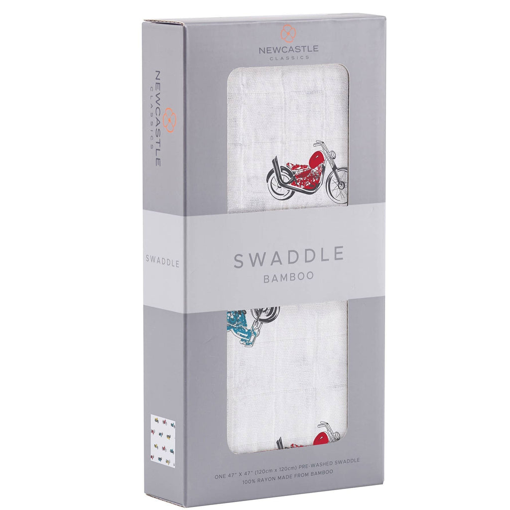 NEWCASTLE CLASSICS Vintage Motorcycles - Natural Bamboo Muslin Swaddle - AdoraBaby
