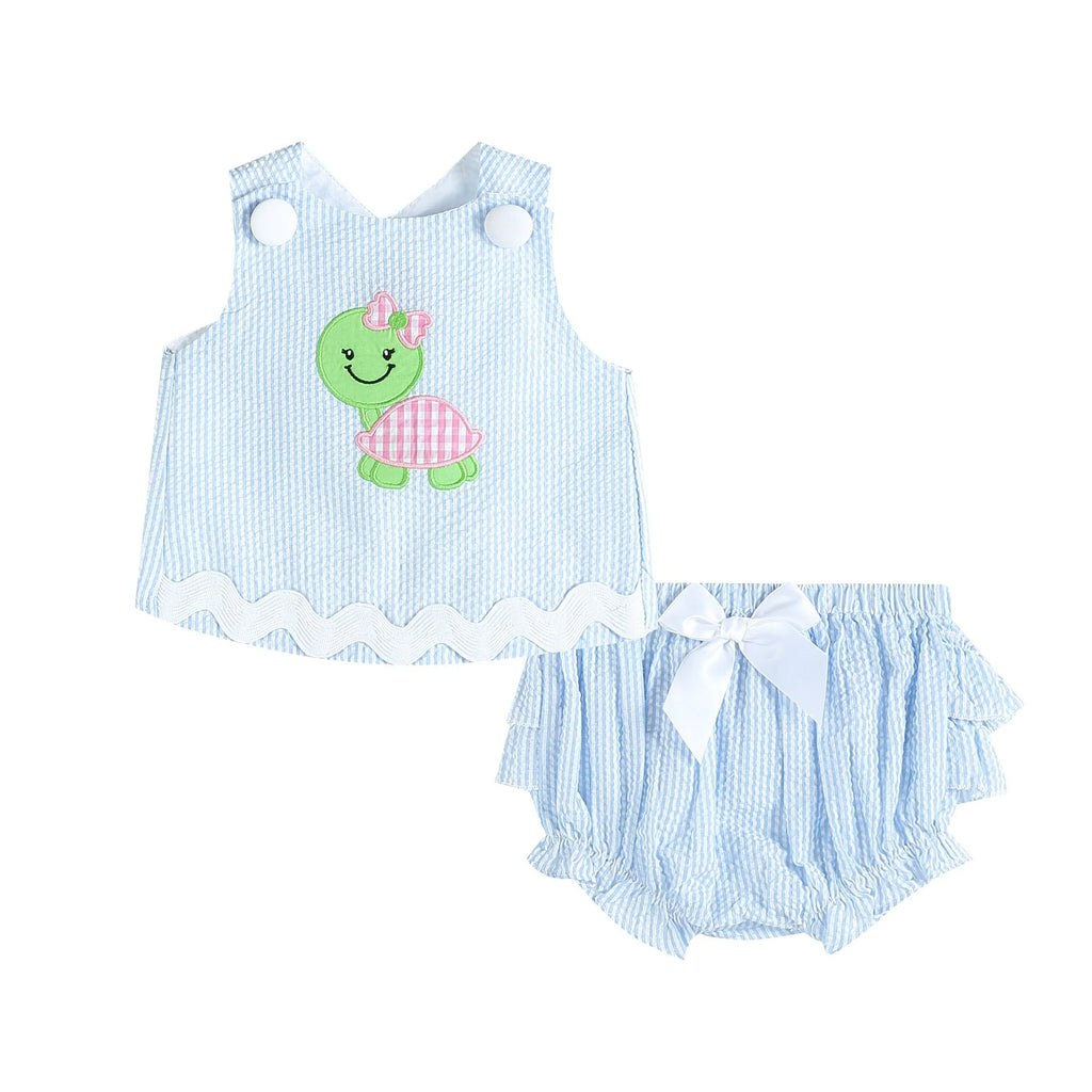 Lil Cactus Blue Striped Swing Top & Ruffle Bloomers set - 3-6 months