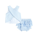 Lil Cactus Blue Striped Swing Top & Ruffle Bloomers set - 3-6 months