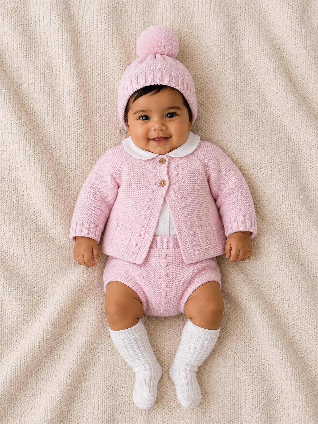 Baby Pink Girls 3 Piece Knitted Set