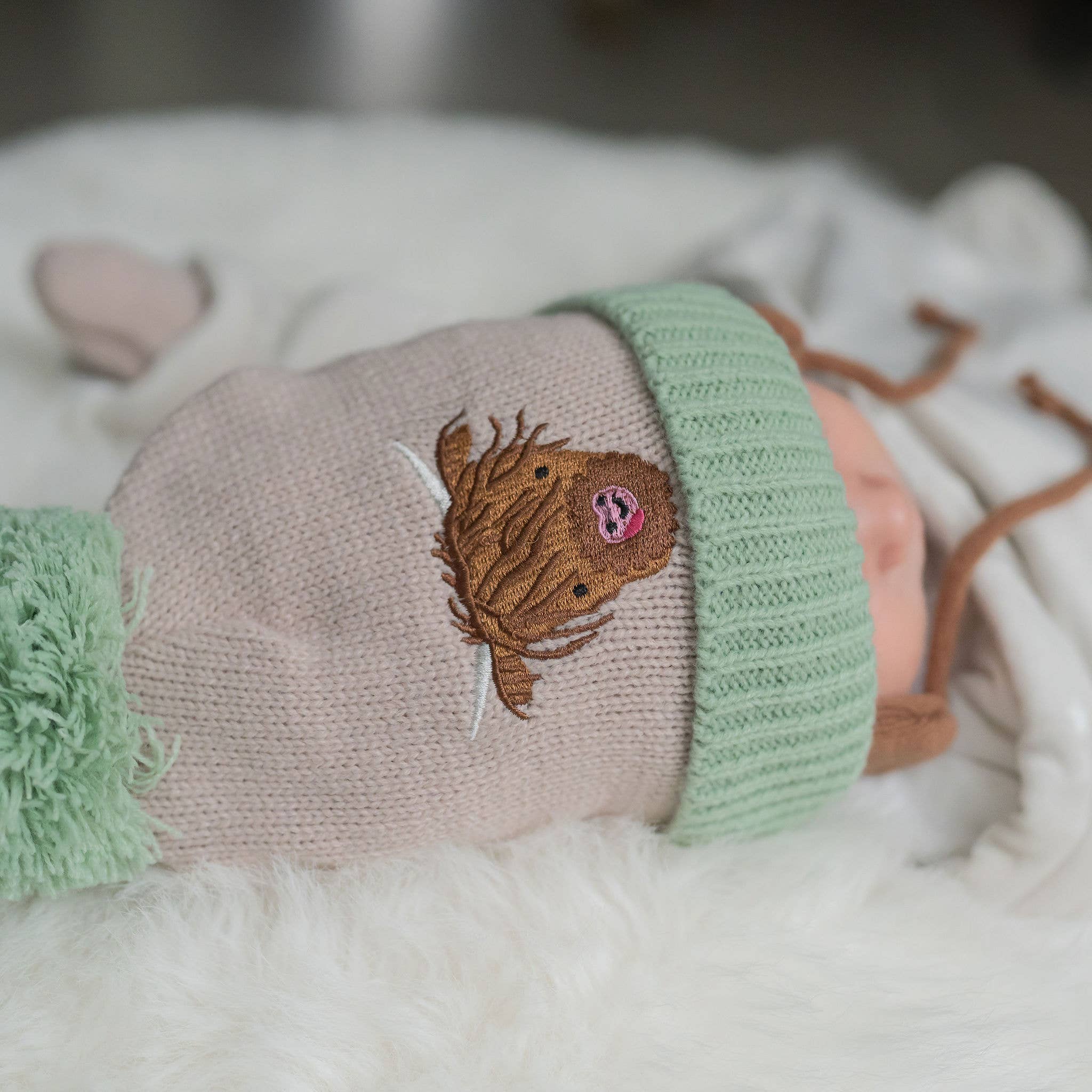 Highland Cow Wooly Hat and Mittens: Highland Cow / 0-12 months