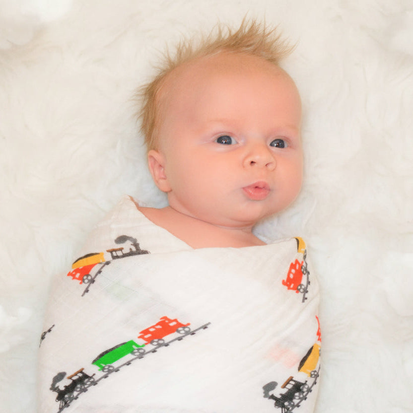 LOLLYBANKS LollyBanks Choo Choo Train Muslin Swaddle Blanket - Adorababy