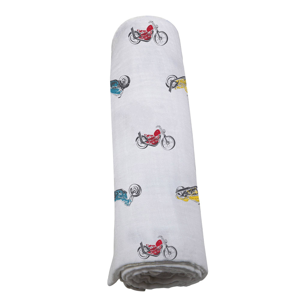 NEWCASTLE CLASSICS Vintage Motorcycles - Natural Bamboo Muslin Swaddle - AdoraBaby