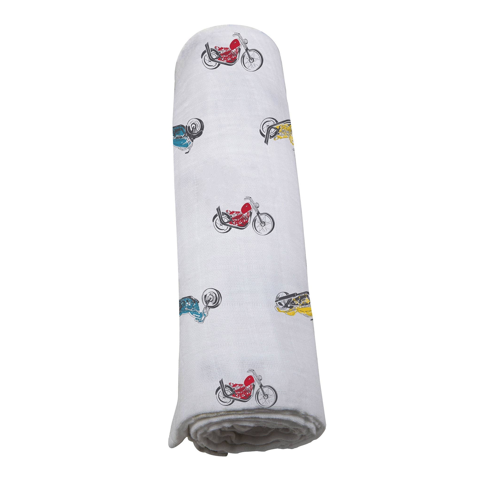 NEWCASTLE CLASSICS Vintage Motorcycles - Natural Bamboo Muslin Swaddle - AdoraBaby