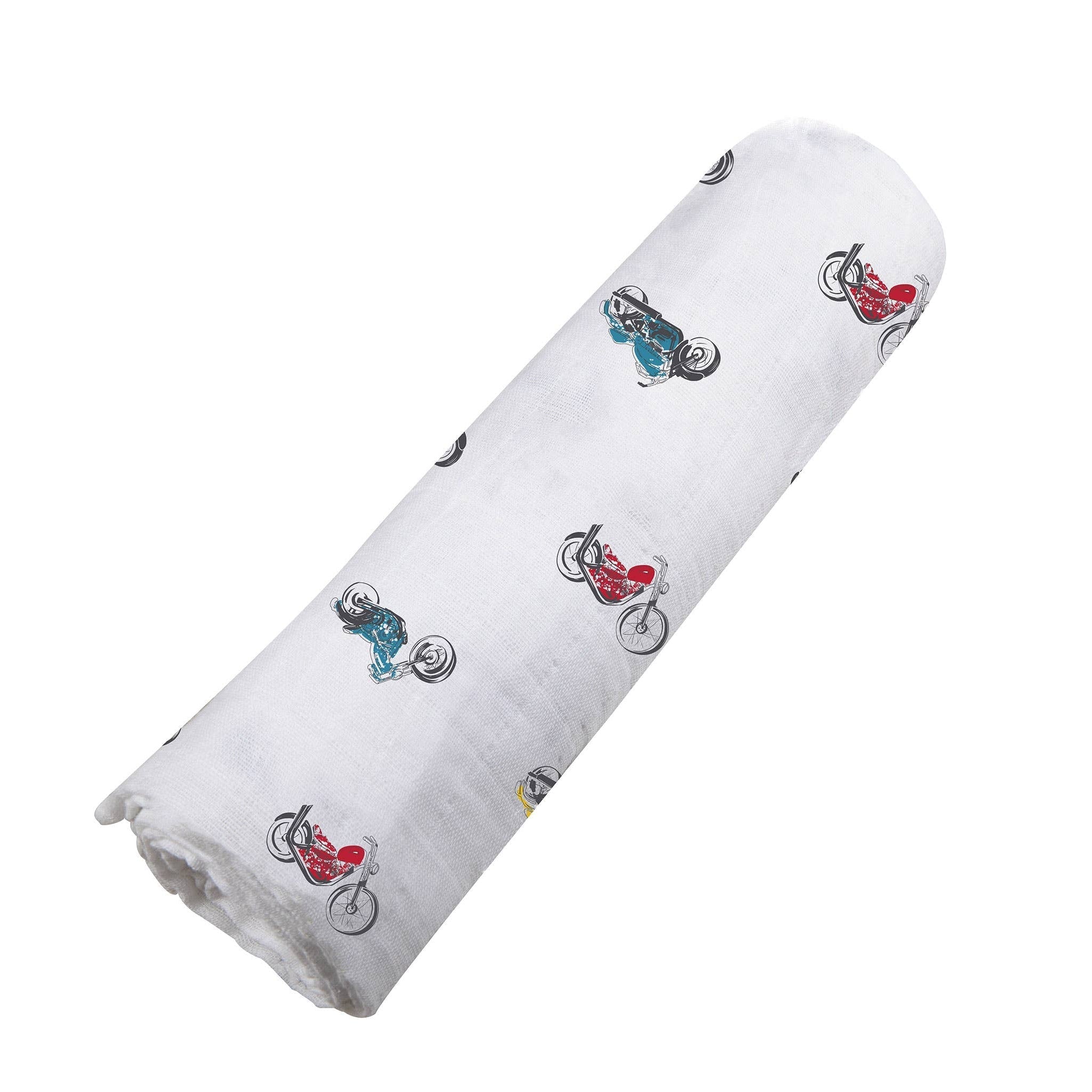 NEWCASTLE CLASSICS Vintage Motorcycles - Natural Bamboo Muslin Swaddle - AdoraBaby