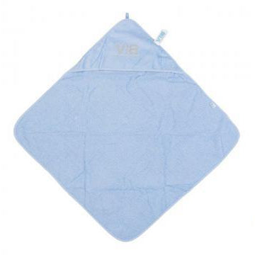 Blue baby towel with hood on a white background, featuring the VIB logo.