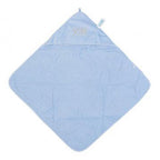 Blue baby towel with hood on a white background, featuring the VIB logo.