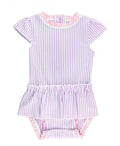 RUFFLEBUTTS RuffleButts Lilac Seersucker Peplum One Piece Bow Swimsuit - Adorababy.co.uk