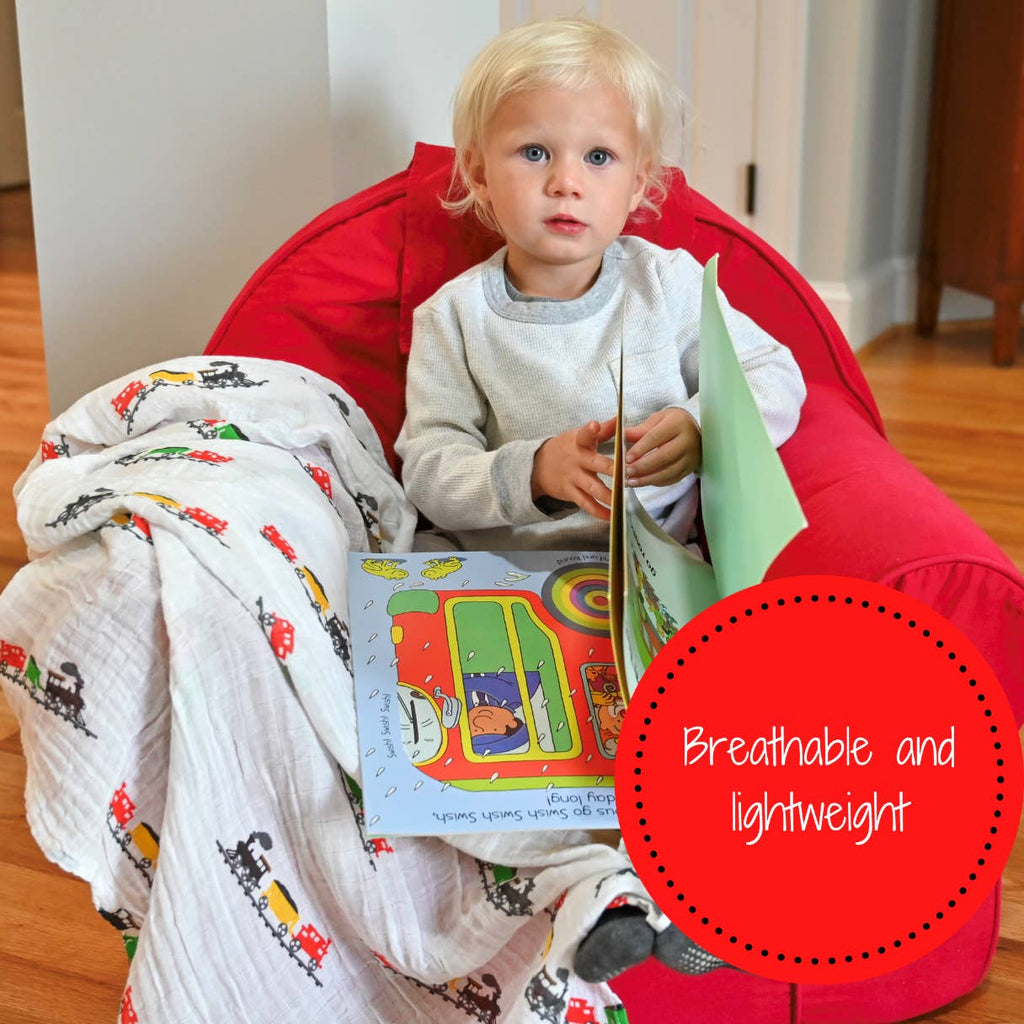 LOLLYBANKS LollyBanks Choo Choo Train Muslin Swaddle Blanket 