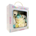 Gift set with teddy bear, blanket, and yellow egg in a decorative box labeled 'Bunny & Blankee'.