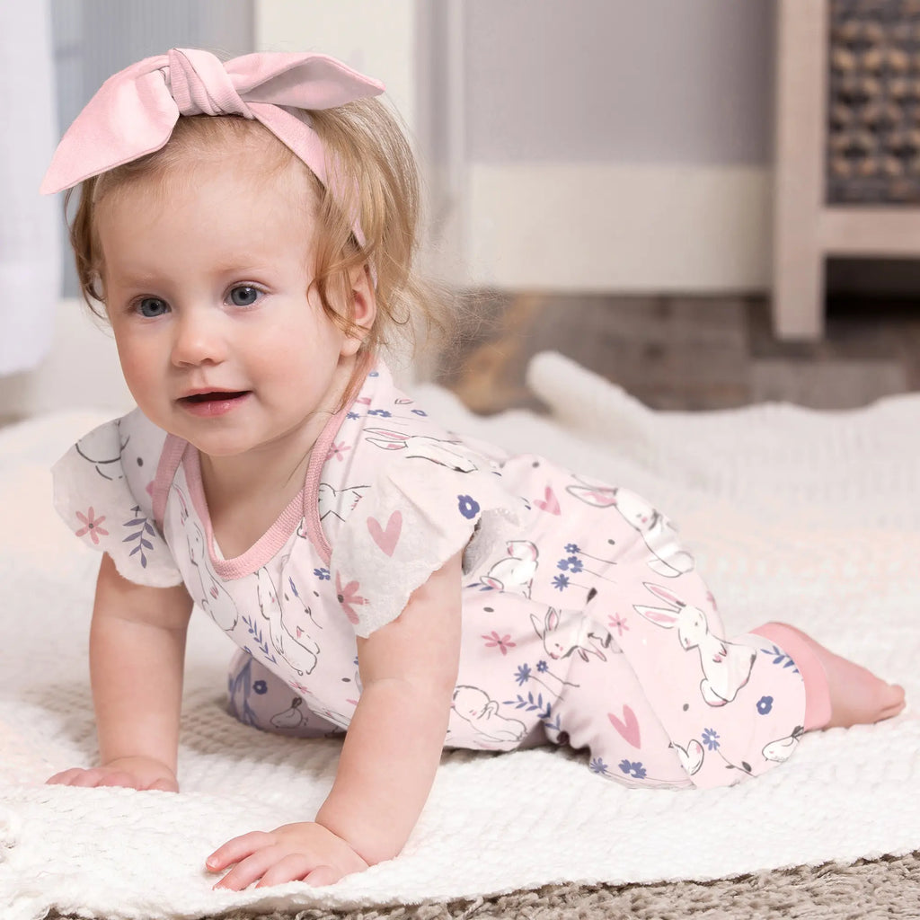 TESA BABE Tesa Babe Pink Easter Bunny Flutter Sleeve Romper Adorababy.co.uk