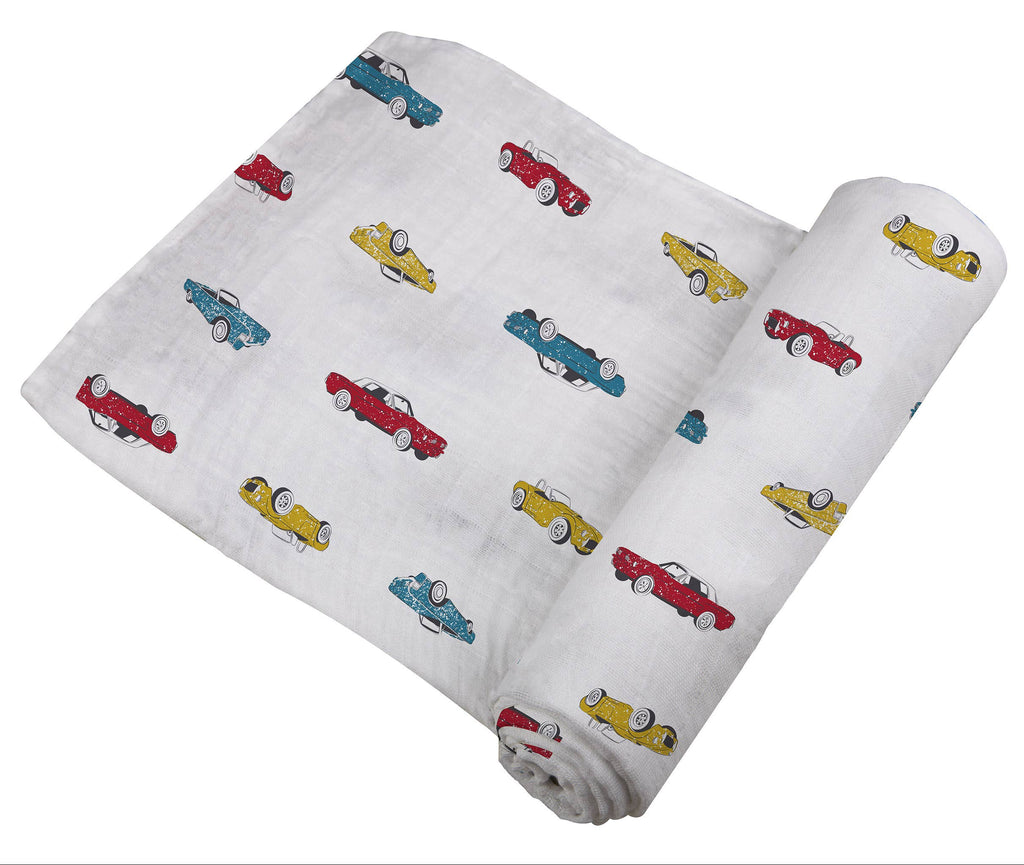 NEWCASTLE CLASSICS Vintage Cars - Natural Bamboo Muslin Swaddle - AdoraBaby