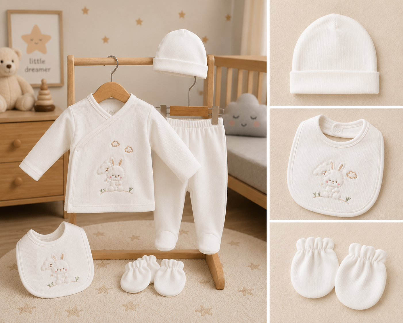 bunny baby layette set in ivory white - Adorababy.co.uk