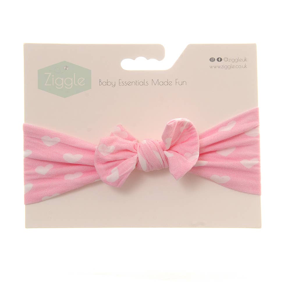 Pink and White Hearts Print Bow Baby Headband