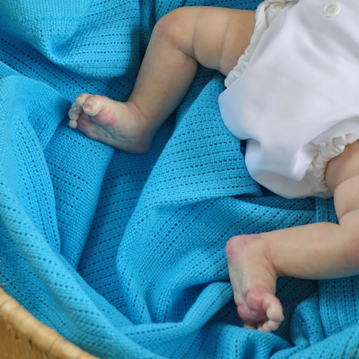 Turquoise Blue BrightBots Cotton Cellular Baby Blanket