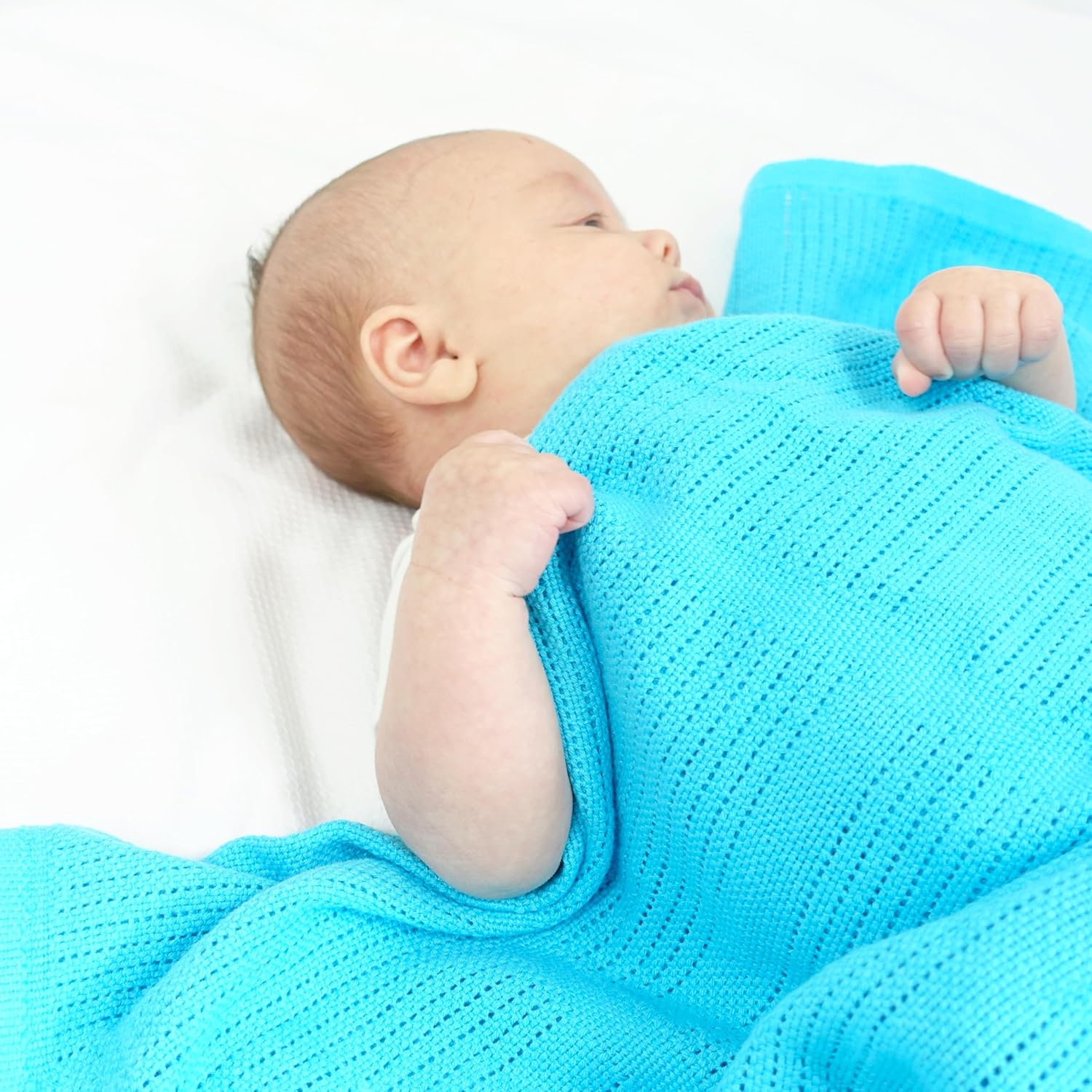 Turquoise Blue BrightBots Cotton Cellular Baby Blanket