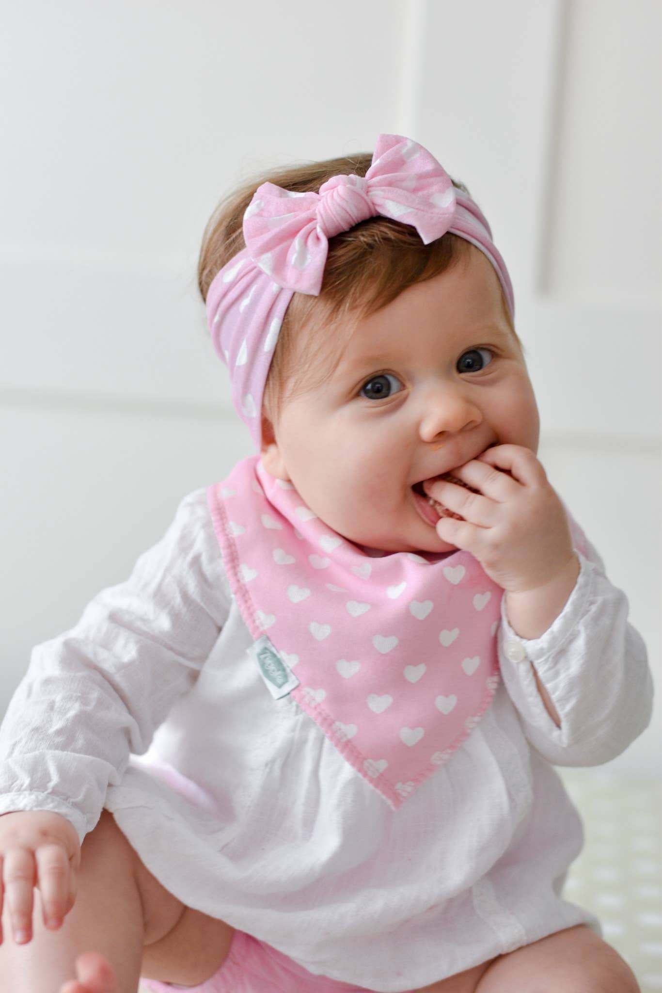 Pink and White Hearts Print Bow Baby Headband