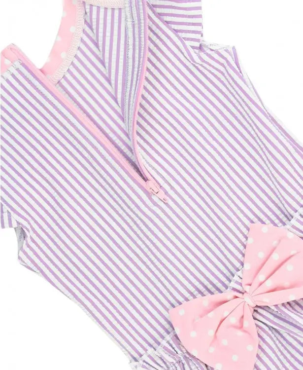 RUFFLEBUTTS RuffleButts Lilac Seersucker Peplum One Piece Bow Swimsuit -  Adorababy.co.uk