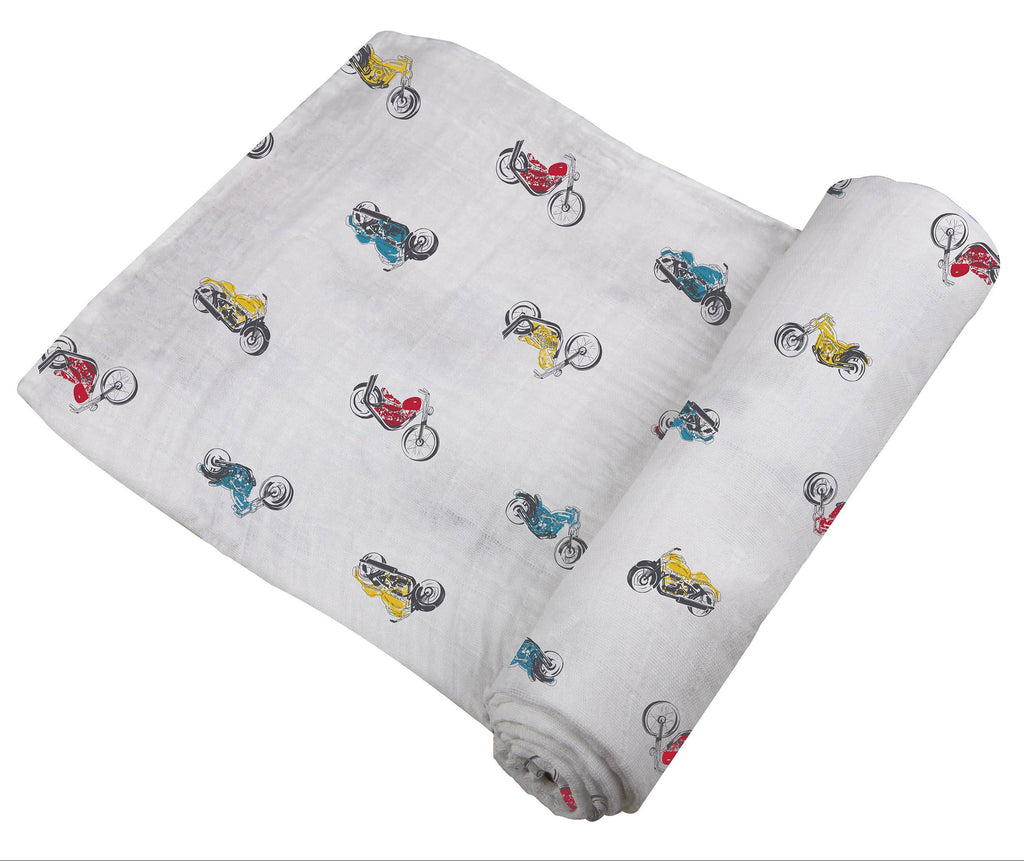 NEWCASTLE CLASSICS Vintage Motorcycles - Natural Bamboo Muslin Swaddle - AdoraBaby.co.uk