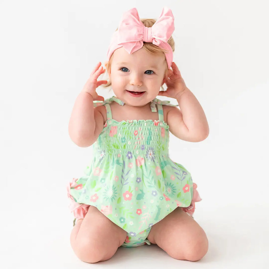 Baby Girls Some Bunny to Love Ruched Tie Bubble Romper