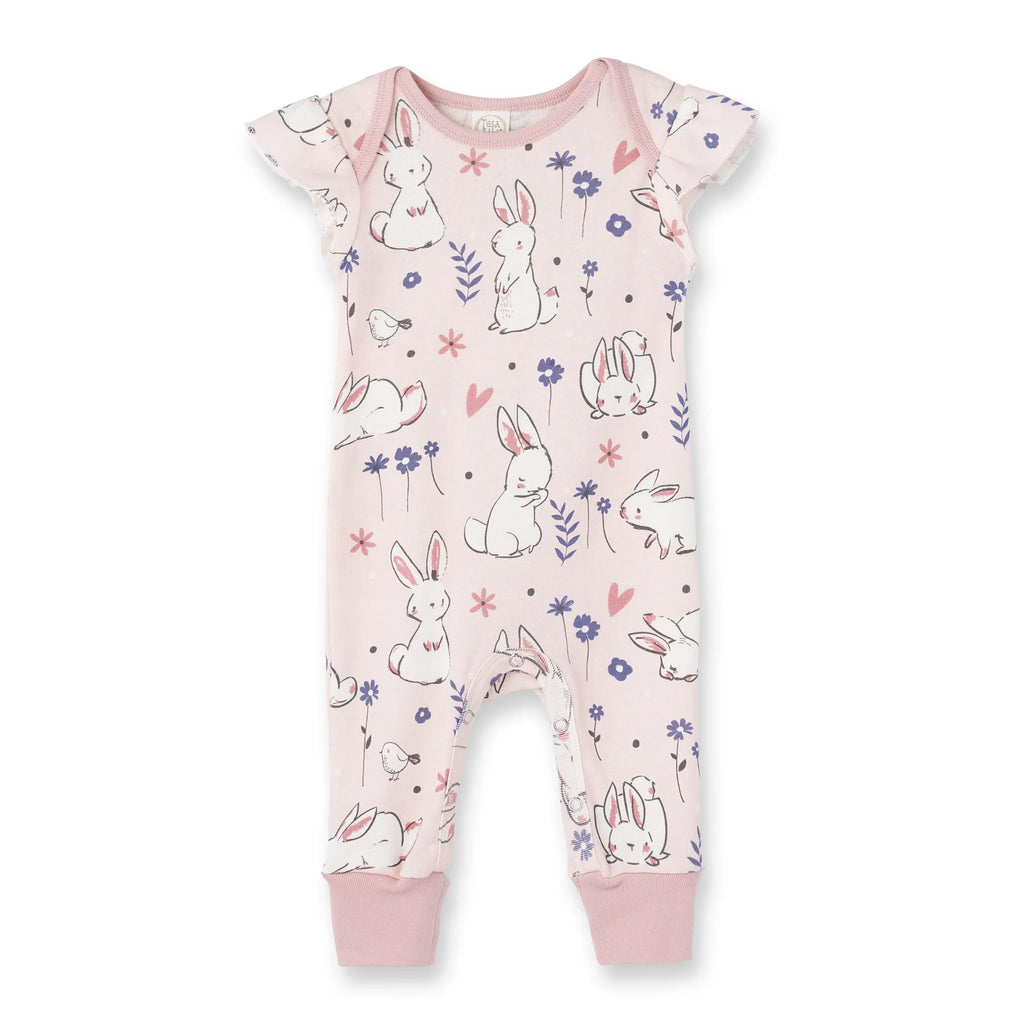 TESA BABE Tesa Babe Pink Easter Bunny Flutter Sleeve Romper -adorababy.co.uk
