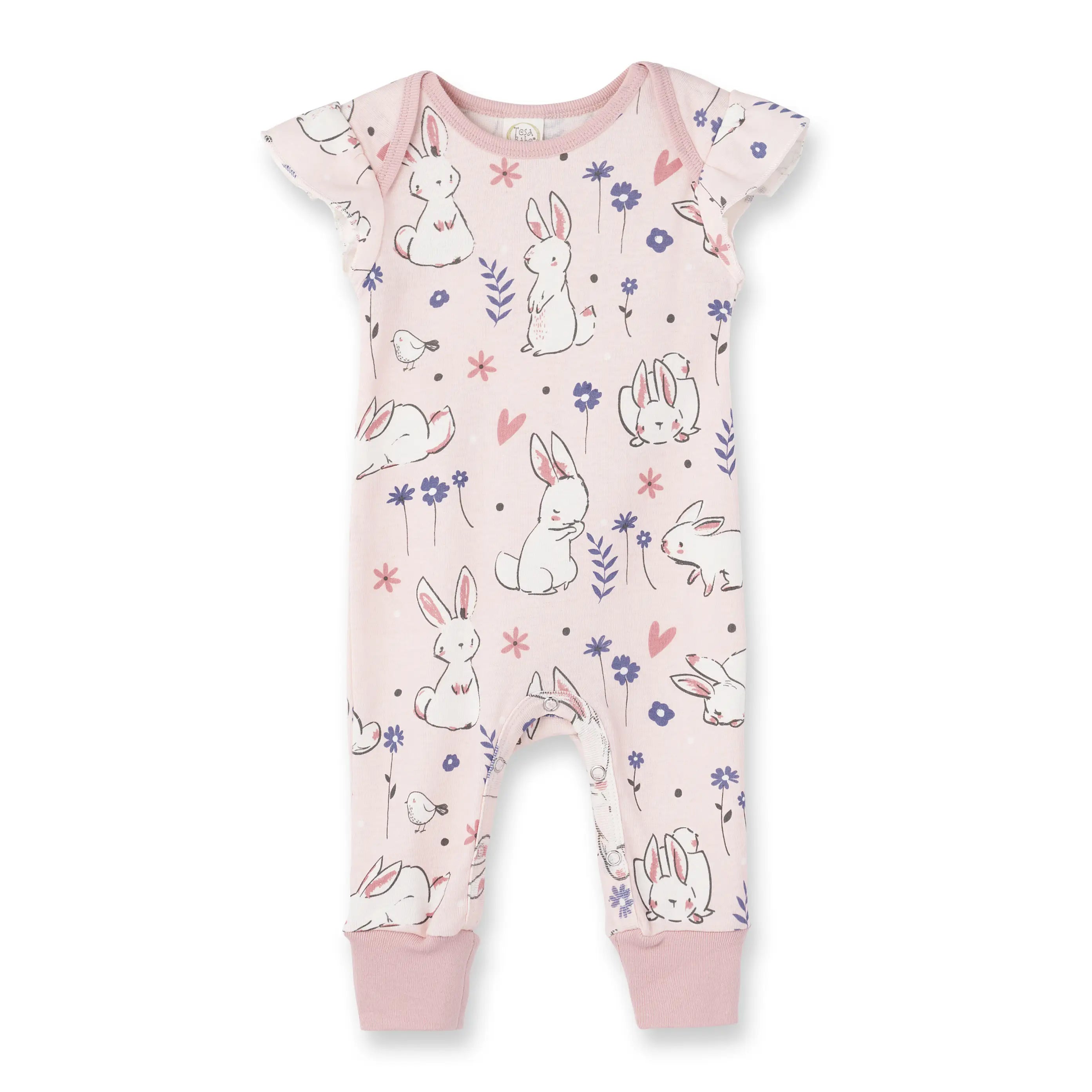 TESA BABE Tesa Babe Pink Easter Bunny Flutter Sleeve Romper -adorababy.co.uk