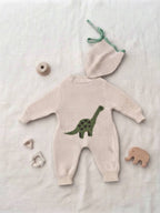 Ivory Dinosaur Knit Romper & Bonnet Set