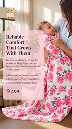 Pink Peony Print Cotton Muslin Baby Swaddle Blanket