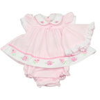 Pink baby dress with ruffles and rose embroidery on a white background - Adorababy.co.uk