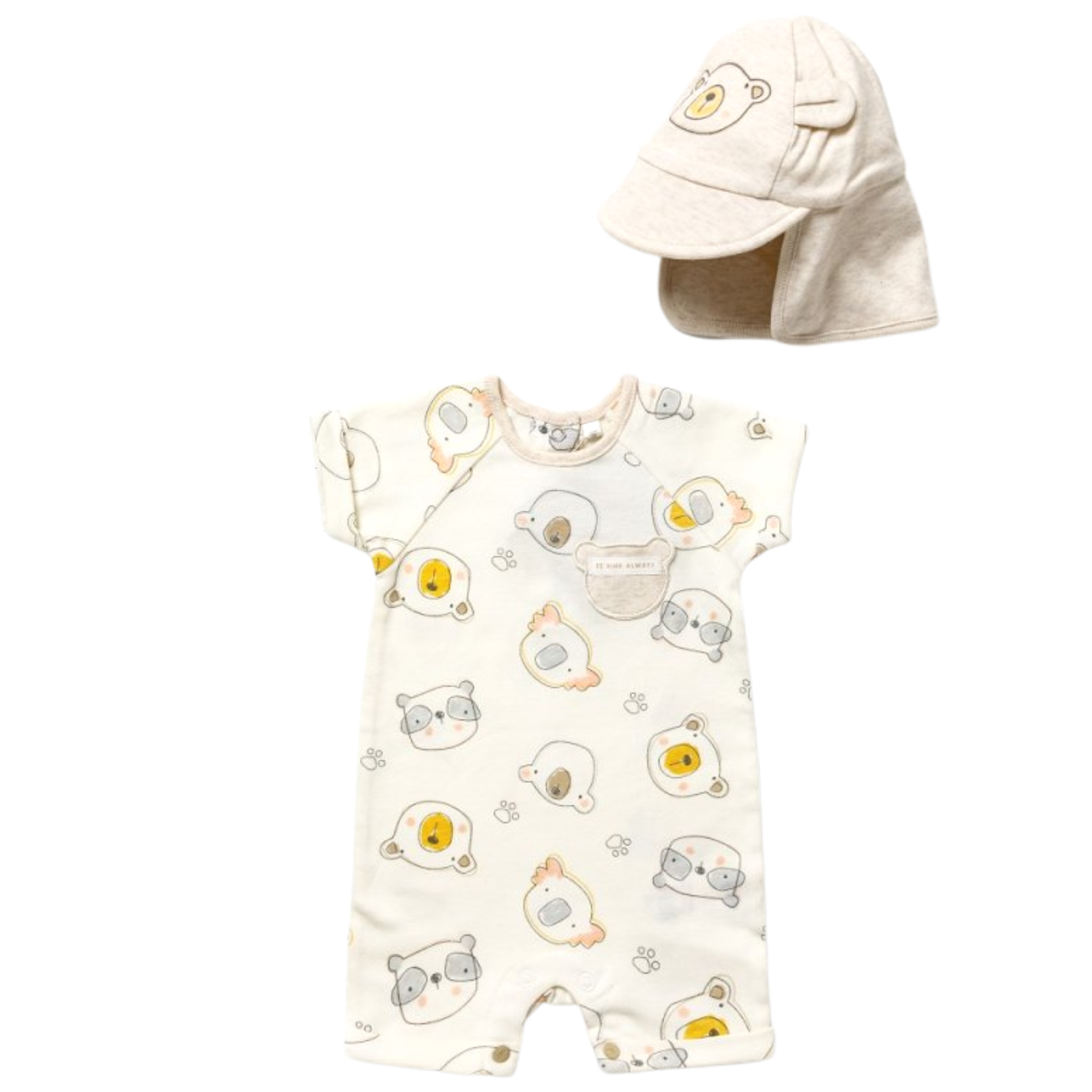 organic cotton cream sun romper and hat | Adorababy.co.uk